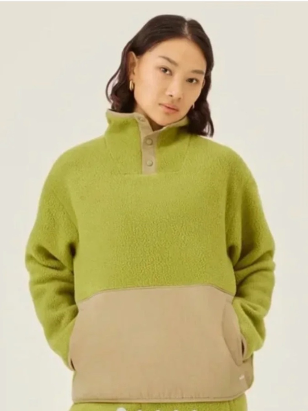 Allbirds Women’s Fluff Fleece Pullover - Hazy Lime + Hazy Beige - XS - Like New